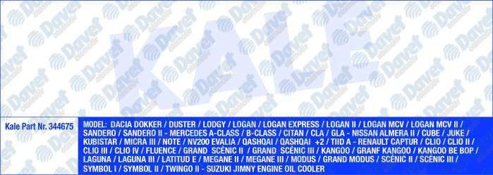 YAG SOGUTUCU RENAULT CAPTUR / CLIO / CLIO II / CLIO III / CLIO IV / FLUENCE / GRAND SCÉNIC II // KANGOO / LAGUNA / LAGUNA III / LATITUD E / MEGANE II / MEGANE III / MODUS / / SCÉNIC II / SCÉNIC III / SYMBOL I / SYMBOL II DACIA DOKKER / DUSTER /