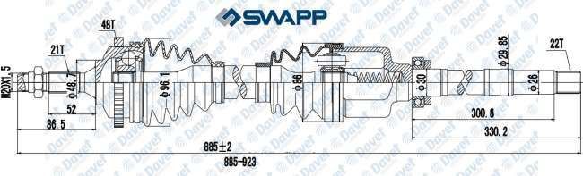 ON AKS SAG P206 1.4 HDI 98> 90HP ABSLI 48 DIS DIS FREZE:21 IC FREZE:22 CONTA CAPI:48.7 BOY:885 mm