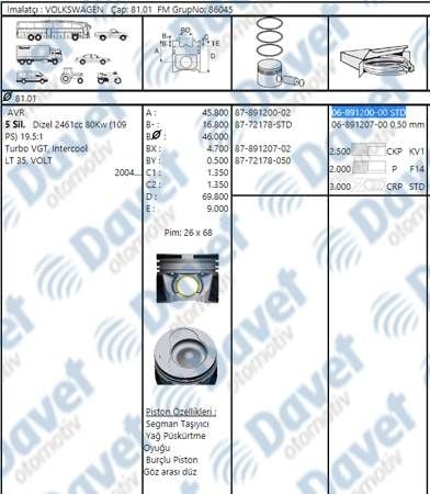 MOTOR SEGMAN 81.00MM VW CRAFTER AVR 2.5TDI 2 / 3