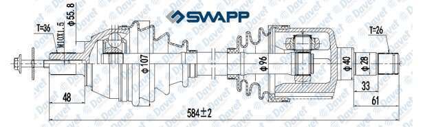 ON AKS SOL VOLVO S40 II 1.6D 04>12 - V50 II DUZ VITES DIS FREZE:36 IC FREZE:26 CONTA CAPI:55.8 BOY:584 mm