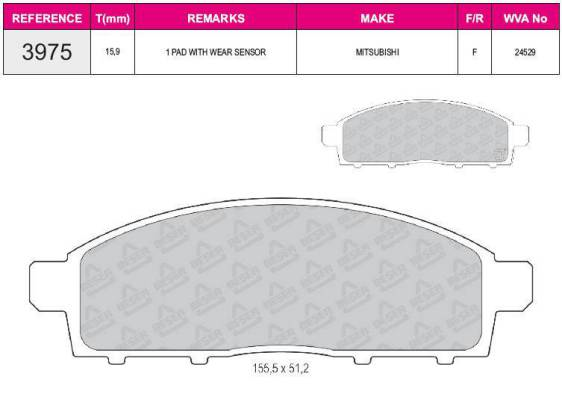 ON FREN BALATASI WVA 24529 MITSUBISHI L200 4X4 06>12 PAJERO 08> L200 2.4 15> FIAT FULLBACK 15>