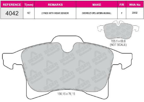 ON FREN BALATASI WVA 23832 FISSIZ OPEL MERIVA 1.6 1.7 CTI ASTRA H 03> COMBO 1.7
