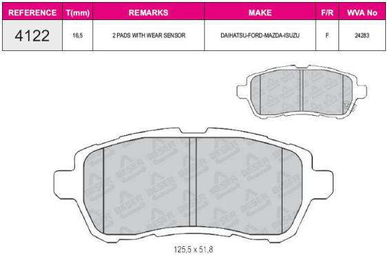 ON FREN BALATASI WVA 24675 FISSIZ FORD FIESTA VI 08> MAZDA II 07> DAIHATSU MATERIA 06> SUZUKI SWIFT IV 10>