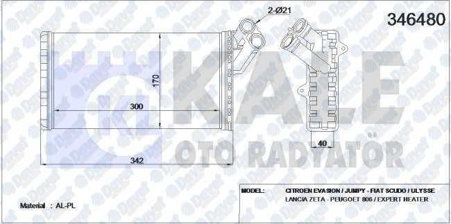 KALORIFER RADYATORU PEUGEOT EVASION / JUMPY - 806 / EXPERT FIAT SCUDO / ULYSSE - LANCIA ZETA AL/MKNK