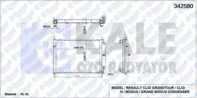 SU RADYATORU+KLIMA RADYATORU TUPLU CLIO III-MODUS 1.5 DCI MEK+AC 510X382X18+16