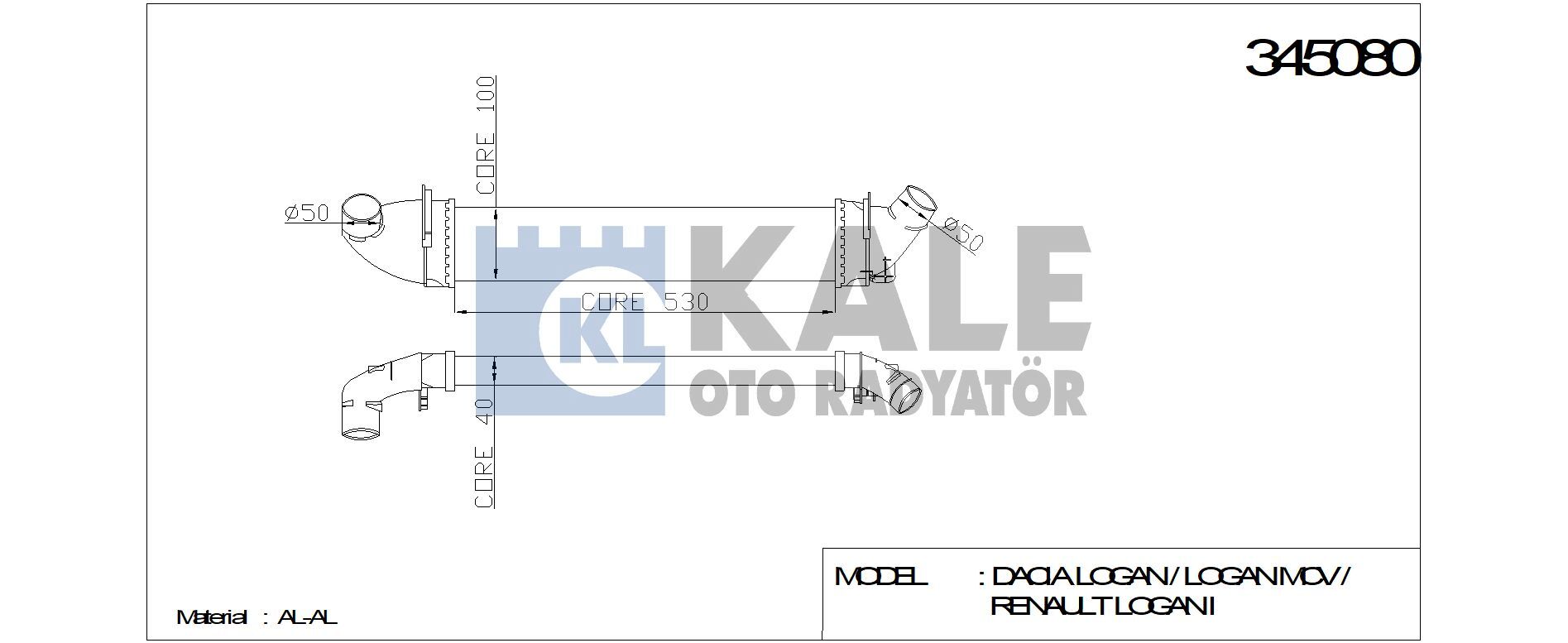 TURBO RADYATÖRÜ 345080 LOGAN MCV 04-> SANDERO 08-> 1.5DCI K9K