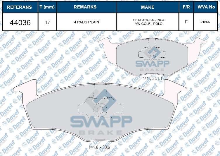 FREN BALATASI ON WVA 21866 POLO FABIA GOLF 1.4 1.6 1.9 95->