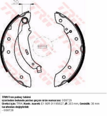 ARKA FREN BALATASI PABUCLU 610198 PEUGEOT P106 P206 P306 SAXO XSARA RENAULT CLIO II SYMBOL THALIA LAGUNA TWINGO DACIA LOGAN 04> SANDERO 203.20X39MM