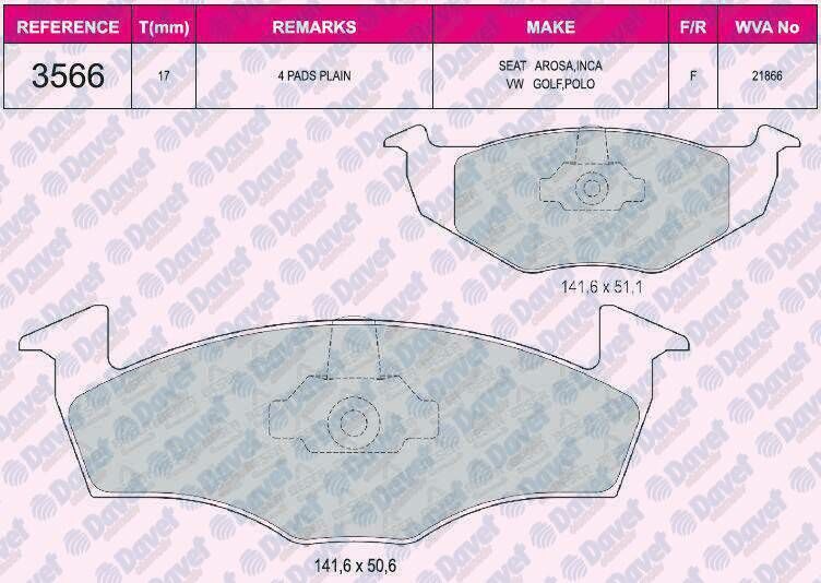 FREN BALATASI ON WVA 21866 POLO FABIA GOLF 1.4 1.6 1.9 95->