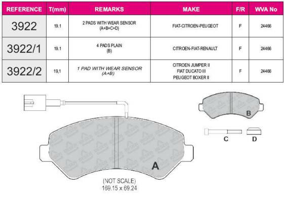 ON FREN BALATASI FIAT PEUGEOT CITROEN DUCATO BOXER JUMPER YM 06> KARSAN JEST WVA 24466 FISZIS