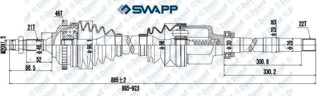 ON AKS SAG P206 1.4 HDI 98> 90HP ABSLI 48 DIS DIS FREZE:21 IC FREZE:22 CONTA CAPI:48.7 BOY:885 mm