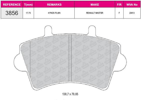 ON FREN BALATASI RENAULT MASTER II III OPEL MOVAN II III 01> INTERSTAR 01> WVA23613