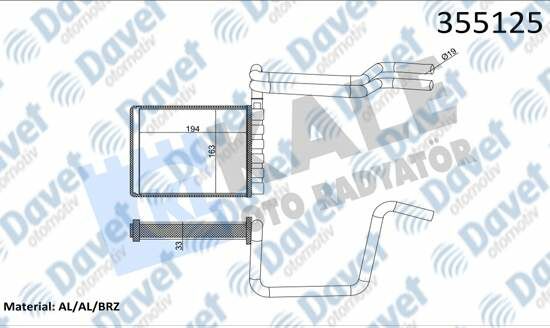 KALORIFER RADYATORU FORD C-MAX II-GRAND C-MAX-FOCUS II 10=>-KUGA II-TRANSIT CONNECT 13=> 1.5/1.6/2.0TDCI 1.5/1.6 ECOBOOST BORULU [BRAZING AL/AL] [194X163X33]