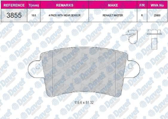 FREN BALATASI ARKA WVA 23669  MASTER II MOVANO INTERSTAR 2001->