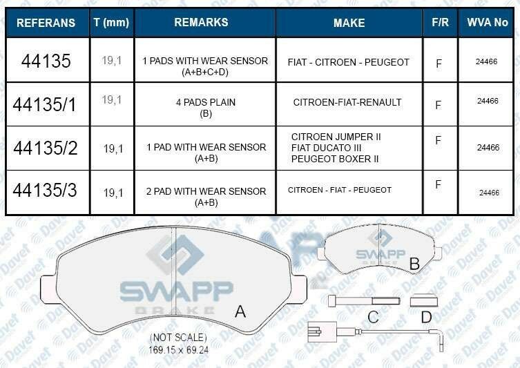 FREN BALATASI ON AKSESUARSIZ - FISSIZ WVA 24466 DUCATO III - BOXER III - JUMPER III 2.2HDI-2.2HDI-3.0HDI 16Q - 20Q 06-> KARSAN JEST