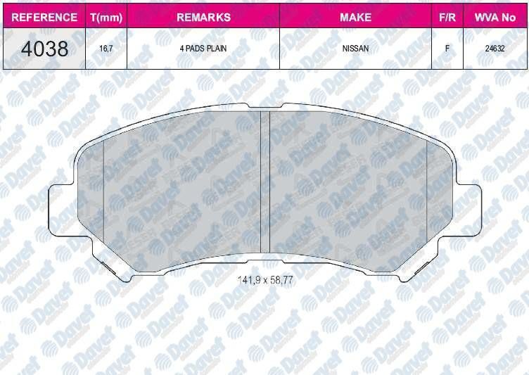 FREN BALATASI ON WVA 24632 NISSAN QASHQAI 1.5 DCI 1.6 2.0 2.0DCI 02.2007-  X-TRAIL 2.0 2.0DCI 2.5 06.2007-