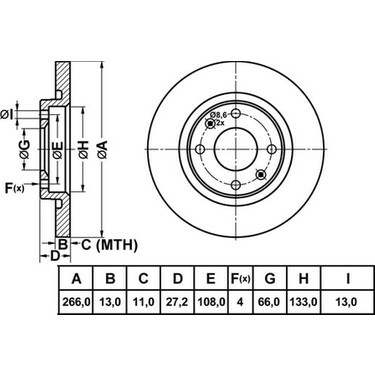 ON FREN DISK AYNASI DUZ 266mm PARTNER 1.9D 96-> BERLINGO 1.9D 96-02 C2 C3 1.4 1.4HDI 01/02->