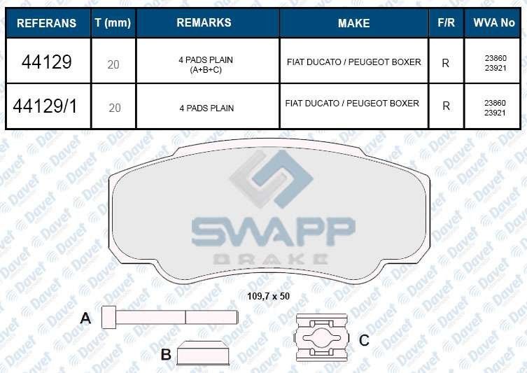 FREN BALATASI ARKA AKSESUARLI BOXER II - JUMPER II - DUCATO II 1800KG 16 JANT 02-> 03-06 WVA 23860