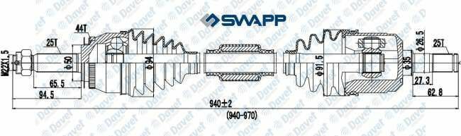 ON AKS SAG ELANTRA DUZ VITES 01>07 - MATRIX 01>10 ABSLI 44 DIS DIS FREZE:25 IC FREZE:25 CONTA CAPI:50 BOY:940 mm