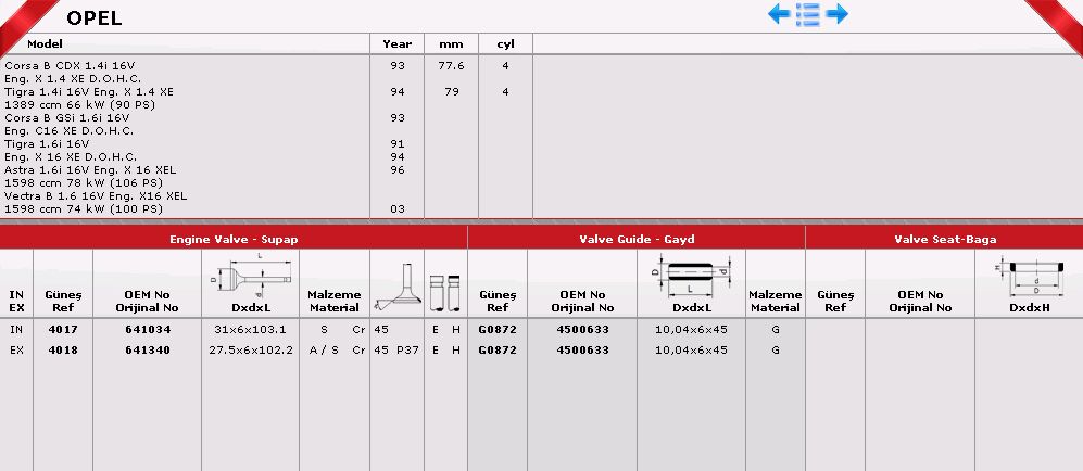 SİBOP GAYDI G0872 G0878 IN 8 EX 8 VECTRA 2.0 16V