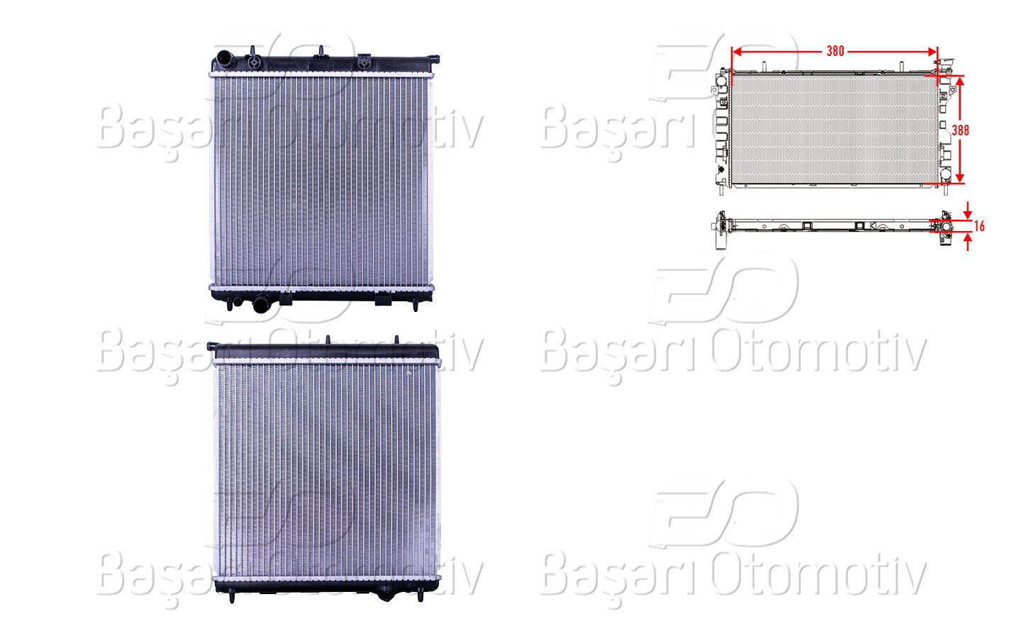SU RADYATORU BRAZING MT-AT 380X388X16 MM | CITROEN C3 1.4I. C2 1.4HDI 02> | WISCO