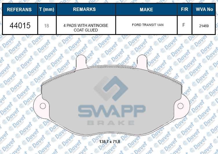 FREN BALATASI ON WVA 21469 FORD TRANSIT T15 TOURNEO 91-00