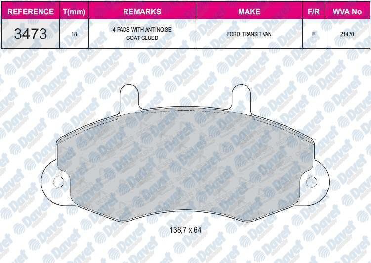 FREN BALATASI ON WVA 21470  FORD TRANSIT T12 TOURNEO 91-00