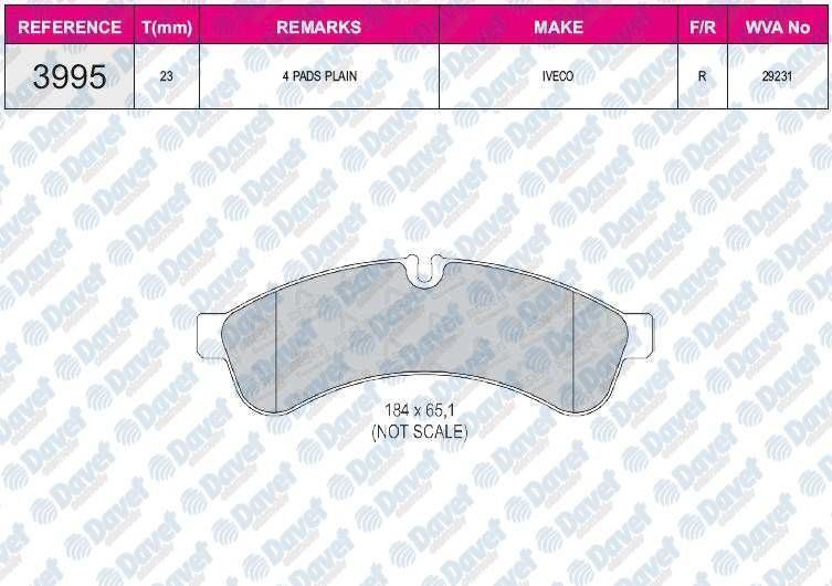 FREN BALATASI ARKA FISSIZ AKSESUARSIZ WVA 29231 OTOKAR-MAGIRUS-IVECO DAILY III-IV-V-VI-EURO CARGO I-III WVA 29231