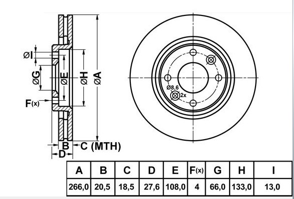 ON FREN DISK AYNASI  HAVALI 266mm P206 P306 P405 PARTNER BERLINGO EM