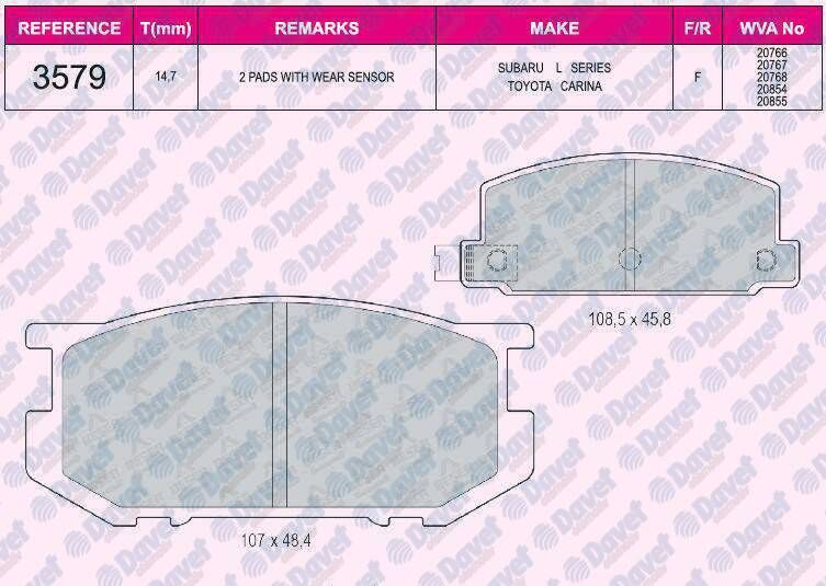 FREN BALATASI ON WVA 20766 TOYOTA CARINA 1.6-1.8 TUM MODELLER 81-84   ####