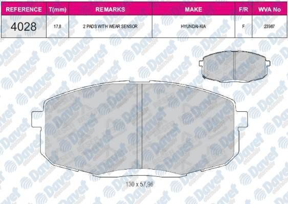 FREN BALATASI ON VWA 23987 HYUNDAI I30 1.4 1.6 2.0 1.6CRDI KIA CRD 2007->