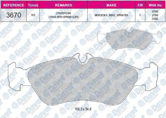 FREN BALATASI ARKA WVA 21593  VW LT35 II  MB SPRINTER 1996->