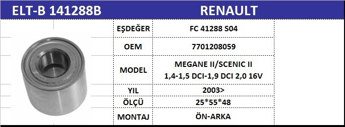 AKS BİLYASI ARKA VKBC20085 MEGANE-II FLUENCE SCENIC-II (02-) BTH1250