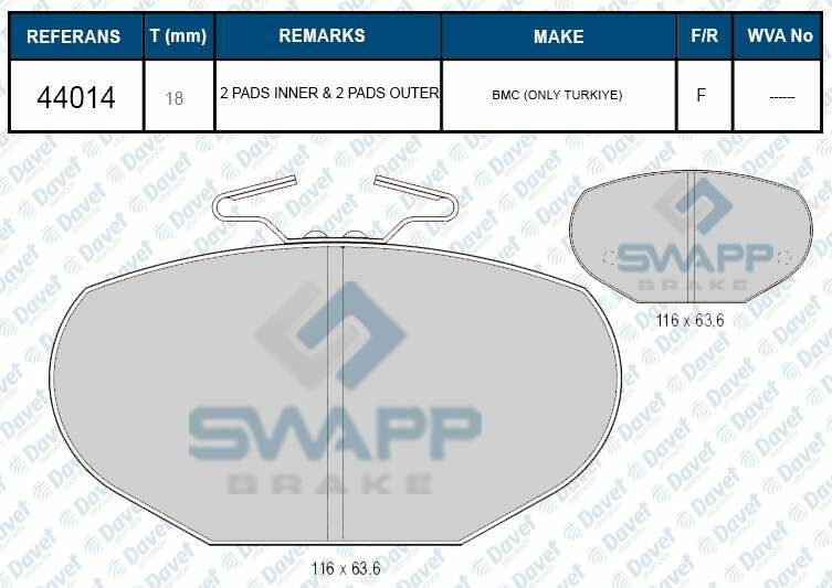 FREN BALATASI ON BMC NISSAN LEVEND 98->