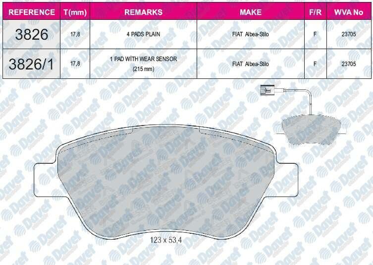 FREN BALATASI ON FISSIZ WVA 23705 FIAT ALBEA 1.3JTD STILO DOBLO 1.3JTD 06 -