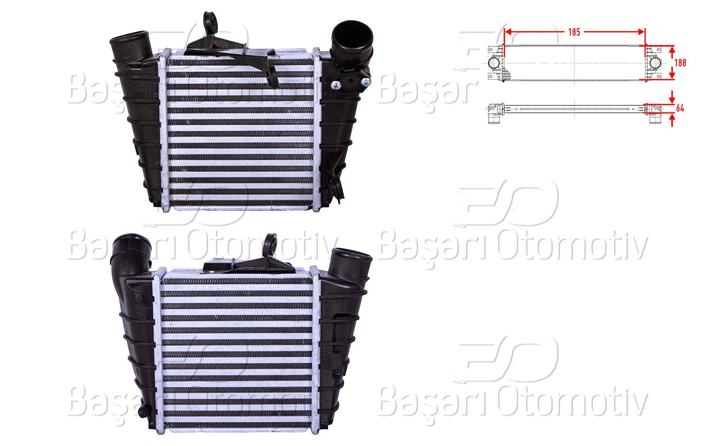 TURBO RADYATORU (INTERCOOLER) 185X188X64 | VW POLO FABIA IBIZA CORDOBA1.4TDI 02> | WISCO
