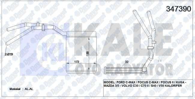 KALORIFER RADYATORU FOCUS II 03 >11 FOCUS II C MAX 04 >11 KUGA 08>12 MAZDA 3 06>09 MAZDA 5 05-> VOLVO C30-C70 II-S40 II-V50 06>12