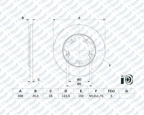 FREN DISKI ARKA DUZ 308mm 5 BIJON TRANSIT V363 2.0TDCI 2.2TDCI 14> TEK TEKER ARKADAN CEKISLI