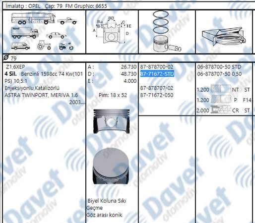 MOTOR PISTON SEGMAN 79.00MM STD OPEL ASTRA G H VECTRA C MERIVA A ZAFIRA B Z16XEP
