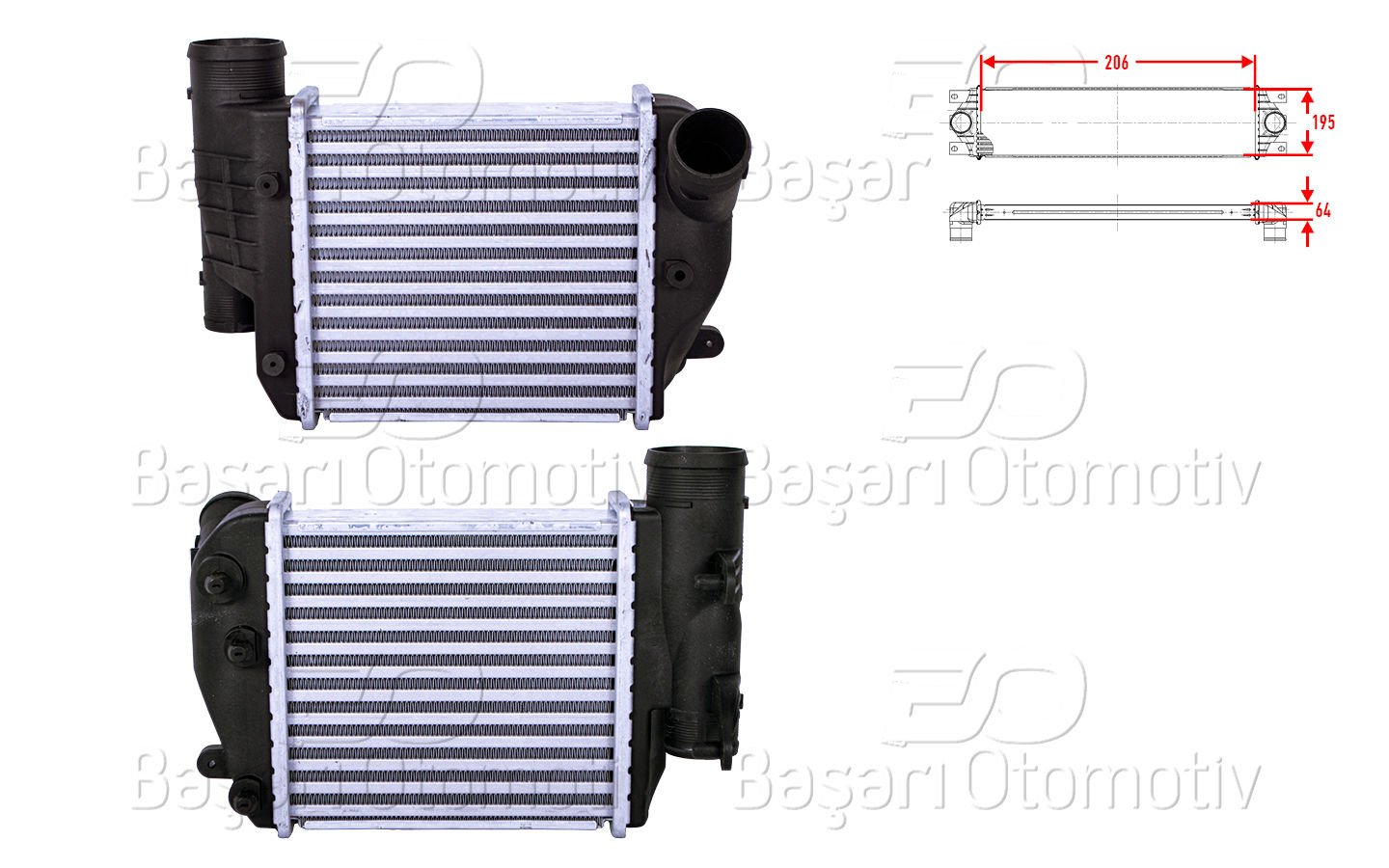 TURBO RADYATORU (INTERCOOLER) 206X195X64 | AUDI A6 C6 (4F2)  3.0 TDI 04-11 A6 Allroad C6 (4FH) 3.0 TDI 06-11 A6 C6 Avant (4F5) 2.7 TDI 04-11 | WISCO