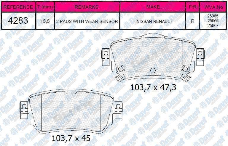 FREN BALATASI ARKA WVA 25965 QASHQAI 14-> KADJAR 15->