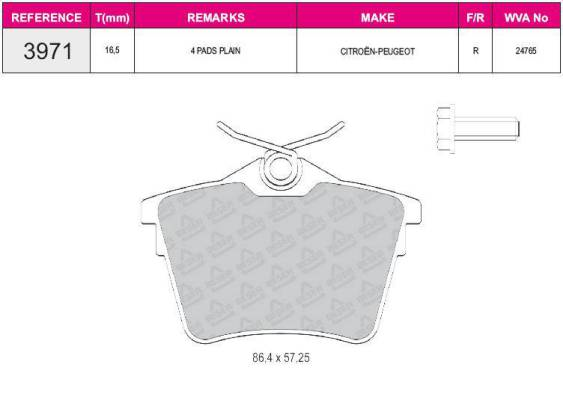 ARKA FREN BALATASI  WVA 24765 FISSIZ PARTNER TEPEE 08> P308 08>13 BERLINGO 08>