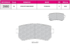 ARKA FREN BALATASI ACCENT ERA 06> / I20 08 15 / I30 07 12 / IX20 10> / IX35 10> / SONATA 10 14 / CEED 06 12 / CERATO 08> / RIO 05> / SPORTAGE 04 11 FW