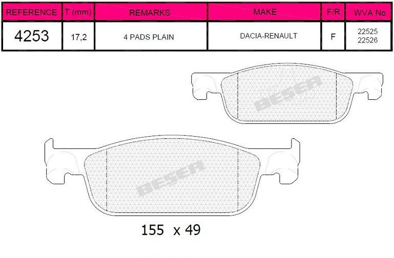 ON FREN BALATASI RENAULT CLIO IV 13> SYMBOL II DACIA DUSTER LOGAN II SANDERO II 12> BUYUK TIP
