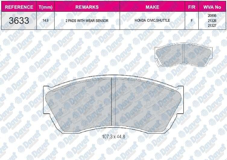 FREN BALATASI ON WVA 20895 HONDA CIVIC DX SIPECIAL HATCHPACK SEDAN X 1.3 84 - 87   ####