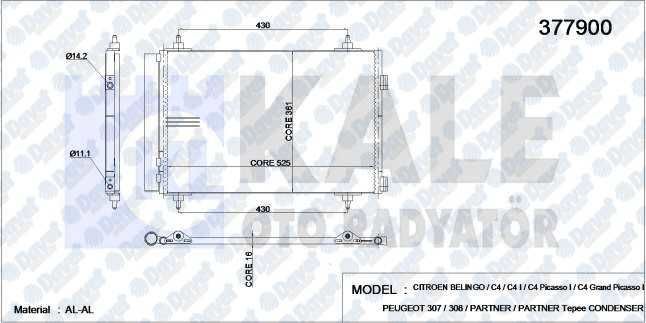 KLIMA RADYATORU BERLINGO-PARTNER 08>C4 04>307 00>1.4 16V1.6 16V-2.0 16V AL/AL 570X359X16 KURUTUCU ILE