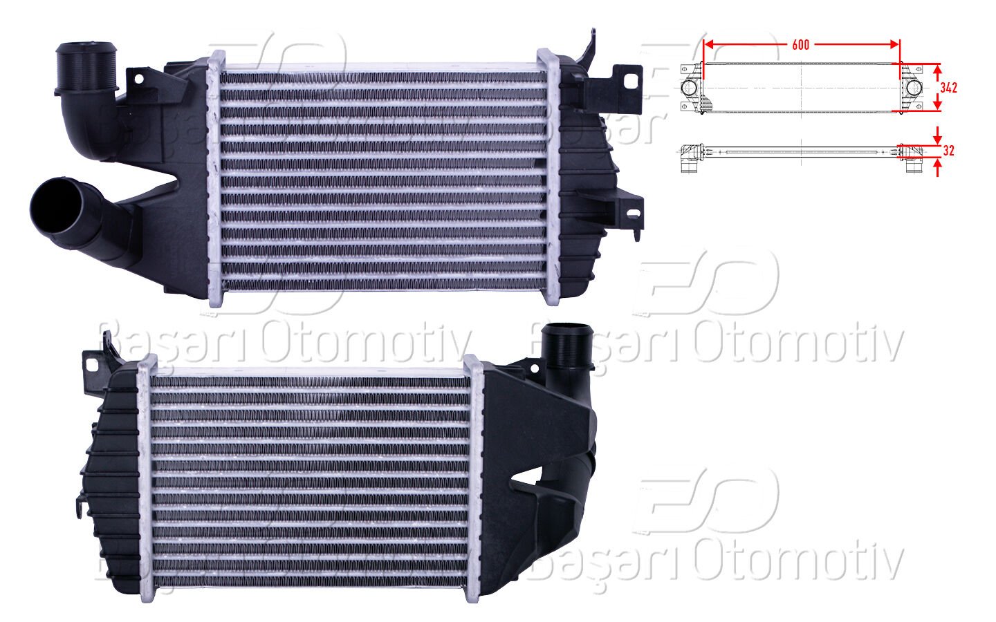 TURBO RADYATORU (INTERCOOLER) 600X342X32 | RENAULT LAGUNA 1 1.9-2.2 DTI 96-01 | WISCO