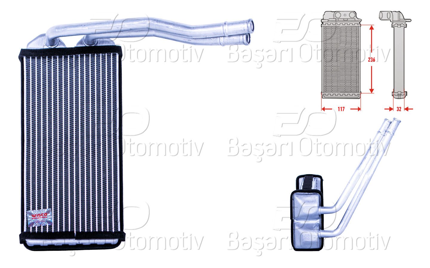 KALORIFER RADYATORU BRAZING 235X130 MM | LAND ROVER FREELANDER I (L314) 1.8 16V 1.8I 2.5 V6 4X4 98-06 | WISCO