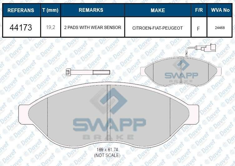 FREN BALATASI ON DUCATO III - BOXER III - JUMPER III 2.2HDI-2.2HDI-3.0HDI 16Q - 20Q 06-> KARSAN JEST TEK FISLI WVA 24468
