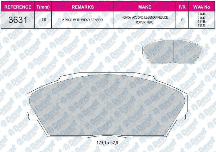 FREN BALATASI ON WVA 21446 HONDA ACCORD EX-LUXE LEGEND 2.0 2.5 87=>   ####